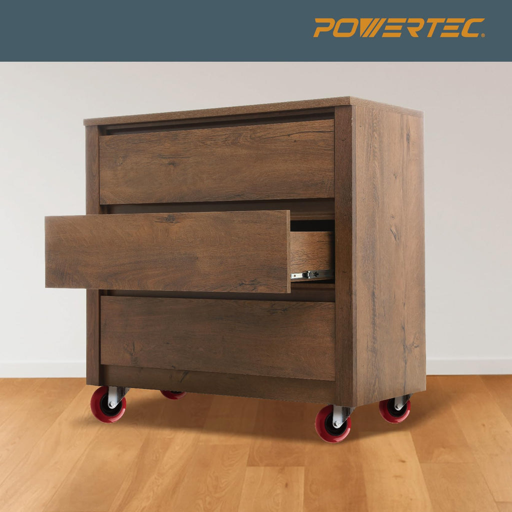 POWERTEC 3 Inch Swivel Caster Wheels Set of 4 with 640 lbs Loads, Heavy Duty Plate Casters, PU Castor Wheels for Furniture, Cart, Dolly and Workbenches (17206)