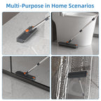 Scrub Brush with Long Handle, Floor Scrub Brush Squeegee Broom for Cleaning, 3 in 1 Shower Scrubber Floor Broom Squeegee for Concrete Tile Wall Deck Patio Grey