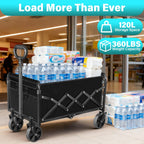 Collapsible Wagon Cart with Wheels, Compact 360 lb Folding Cart, Jet Black