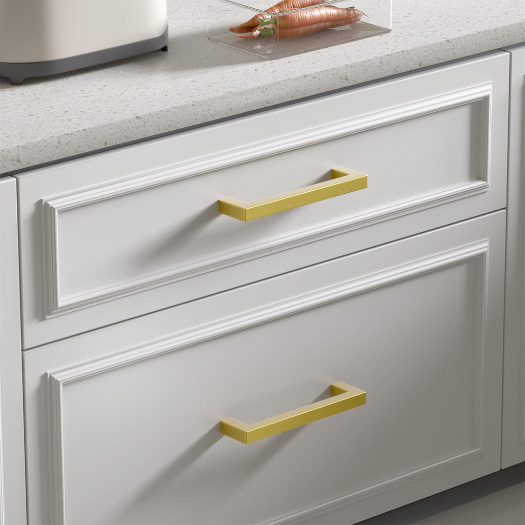 Goldenwarm Gold Cabinet Pulls 15 Pack Brushed Brass Drawer Pulls - J12GD102 4 inch Kitchen Cabinet Handles Square Bar Pulls Antique Brass Bathroom Cabinet Hardware