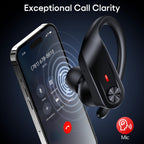 TAGRY Wireless Headphones Sport Earphones with Earhook Mic in-Ear headsets Balck