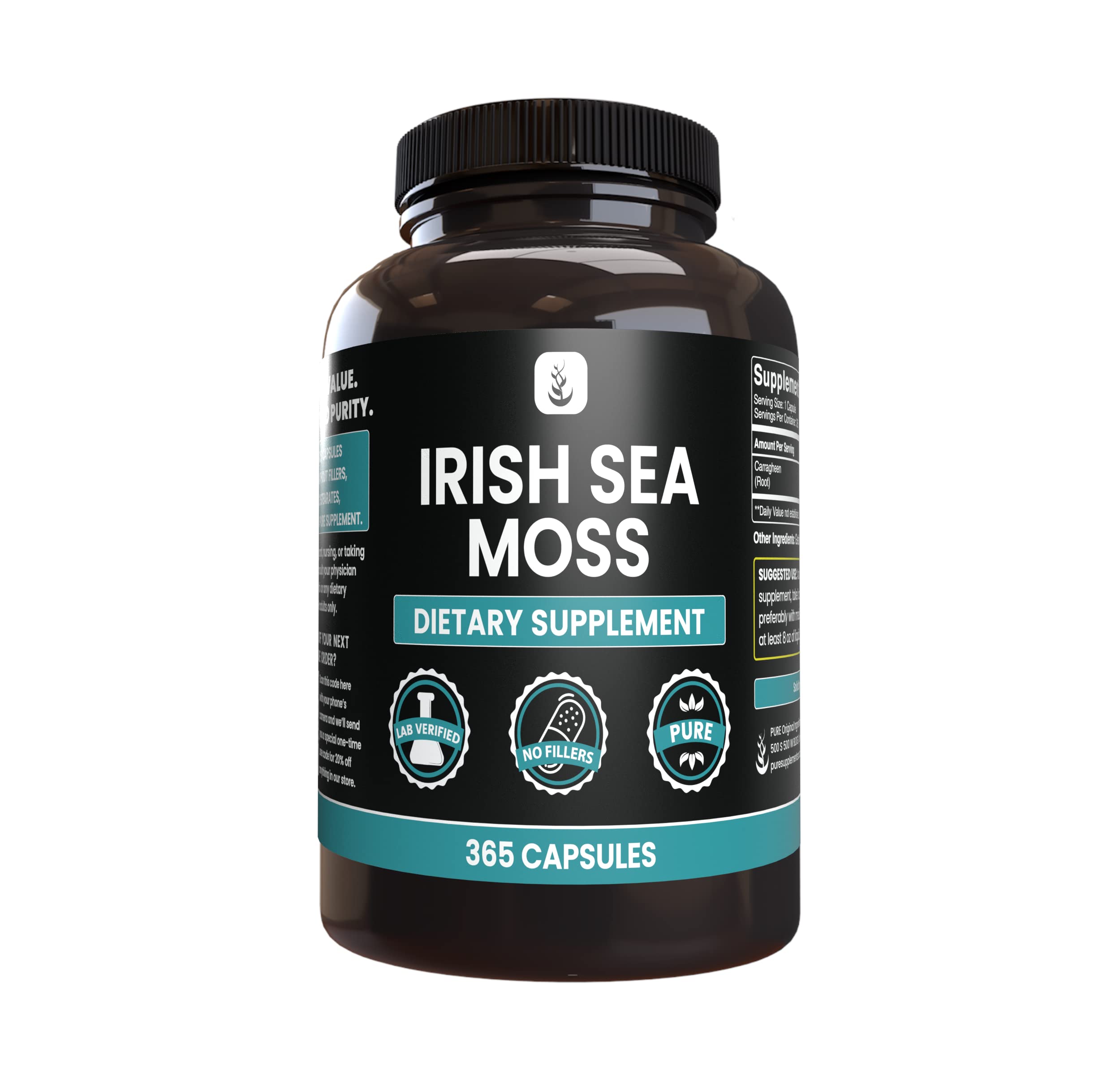 PURE ORIGINAL INGREDIENTS Irish Sea Moss (365 Capsules) Always Pure, No Additives Or Fillers, Lab Verified