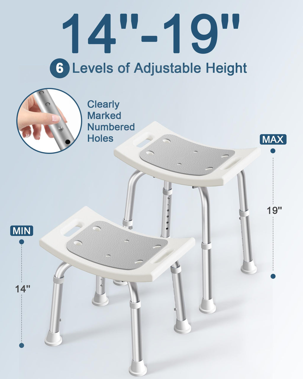 HOMLAND Shower Chair for Inside Shower, 400 lbs Adjustable Shower Stool with Suction Feet, Shower Seat for Inside Tub Bathroom Bench Bath Chair for Elderly and Disabled - Light Gray