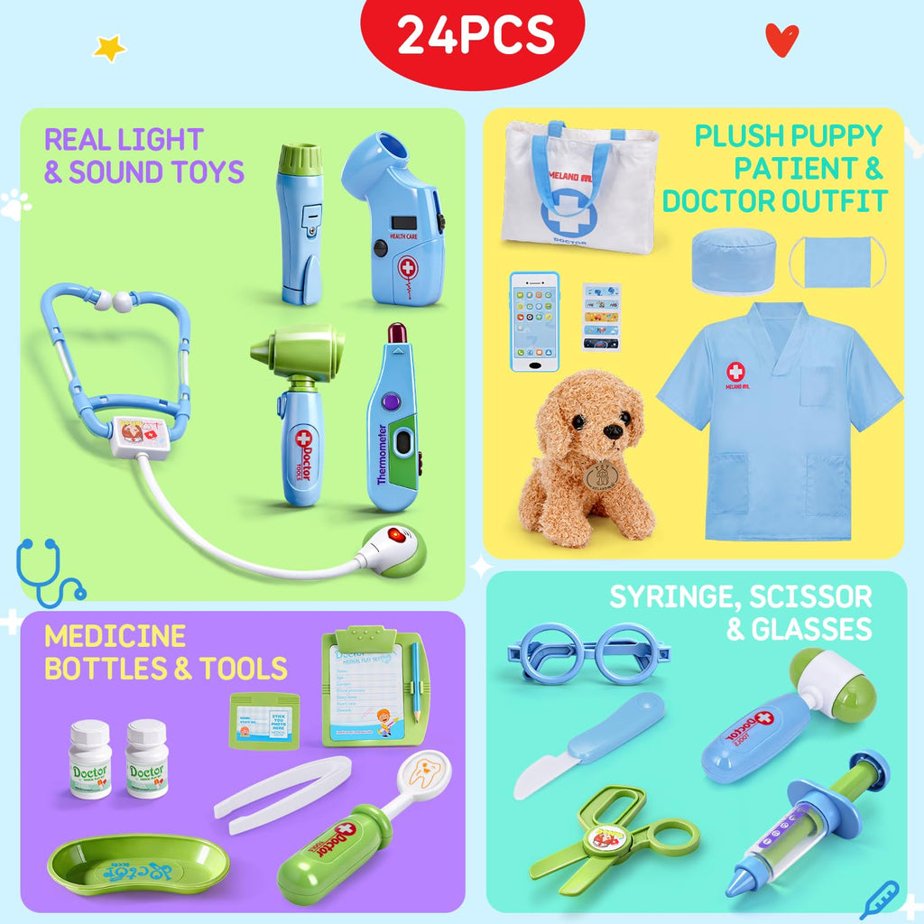 Meland Doctor Kit for Child with Puppy, Pretend Play Toy Gift for Ages 3-6