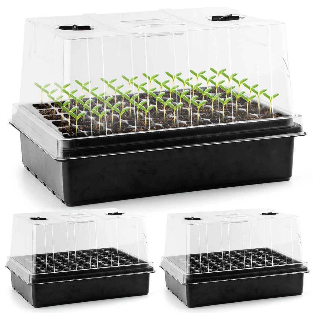 3-Pack Seed Starter Trays with 5" Tall Humidity Domes & 54-Cell Deep Trays