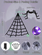 Halloween Decorations Outdoor Spider Web Lights - 16.4Ft Light Up Spider Web with 550 LEDs, Waterproof, 8 Modes Memory Function for Outdoor Yard Halloween Decorations (with Spider)