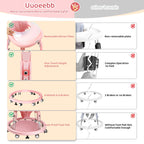 Baby Walker with Wheels, One-Touch Folding Baby Walkers, 7-Speed Height Adjustment with Large Dinner Plate, Anti-Roll 8-Wheel with Brake for 6-18 Months Baby, Full Pink