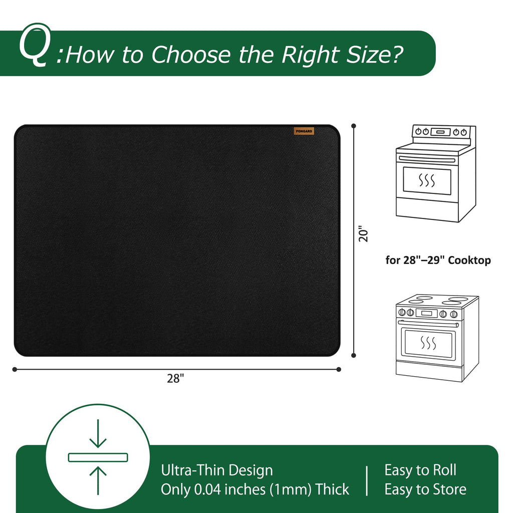 PONGARD Fireproof Stove Top Covers for Electric Stove, Waterproof & Heat Resistant Mat for Glass Top, Stovetop Protector, Anti-Scratch, 28x20 Black