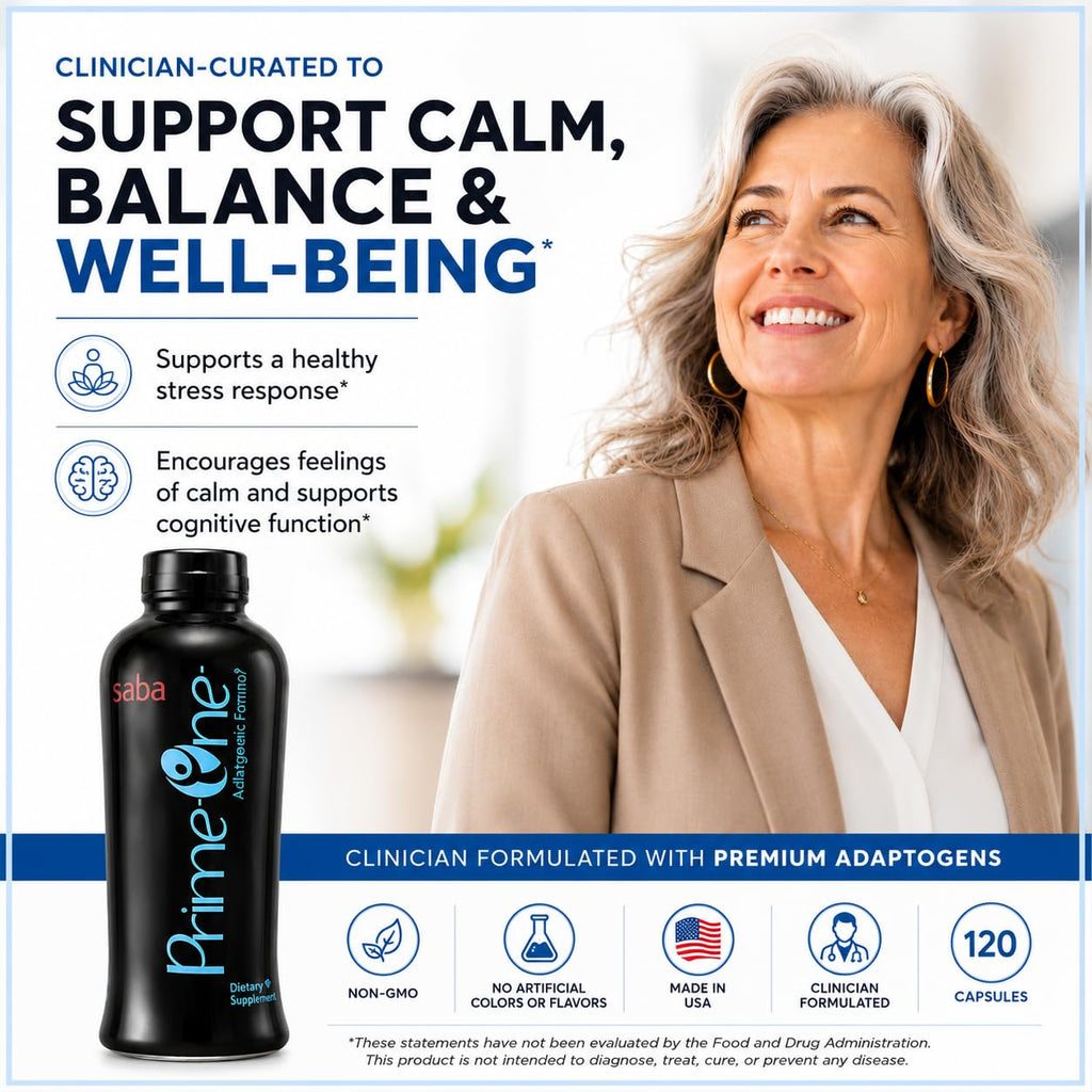 HerbFuse Saba Prime One Liquid Adaptogen Blend with Ashwagandha, Rhodiola, Reishi, Ginseng & Eleuthero - Herbal Supplement, 32 Fl Oz, 63 Servings