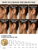 Silvora Sterling Silver Hoop Earrings for Women, 8mm Small Silver Hoops Huggie Earrings Lightweight Cartilage Earring for Sensitive Ears
