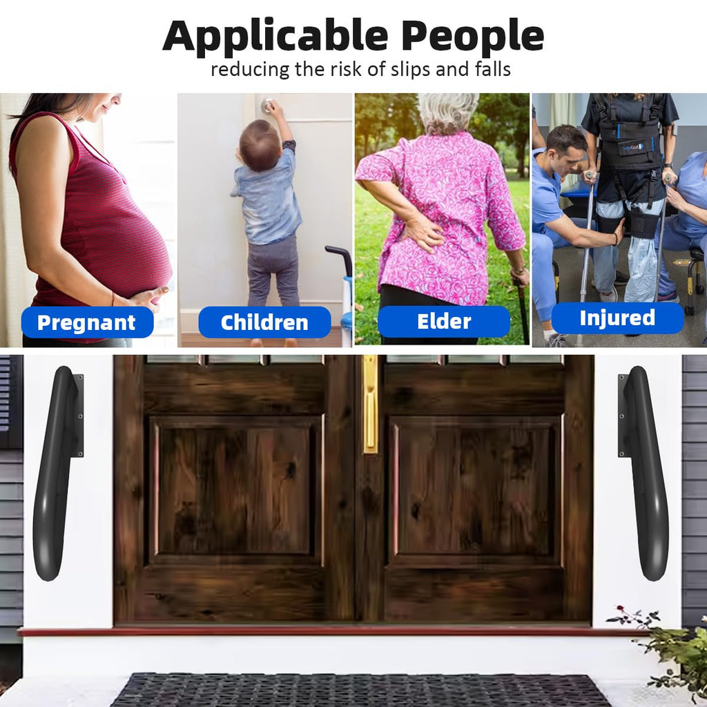 Wall Mount Hand Rails for Outdoor or Indoor Steps Stair Railing Metal Heavy Duty Non-Slip 1-3 Step Safe Bars U-Shape Safety Handle Powder Coated Grab Porch Courtyard Doorways Black 23in