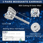 3 Pairs Moissanite Stud Earrings for Women Men S925 Sterling Silver Flat Back Earring D Color VVS1 Moissanite Cartilage Jewelry Set (Silver)