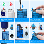 Torch Lighter Butane Refillable Triple Jet Flame Torch Lighters, Windproof Adjustable Flame Butane Torch Lighter with Punch 2 Pack (Without Fuel) (Blue)