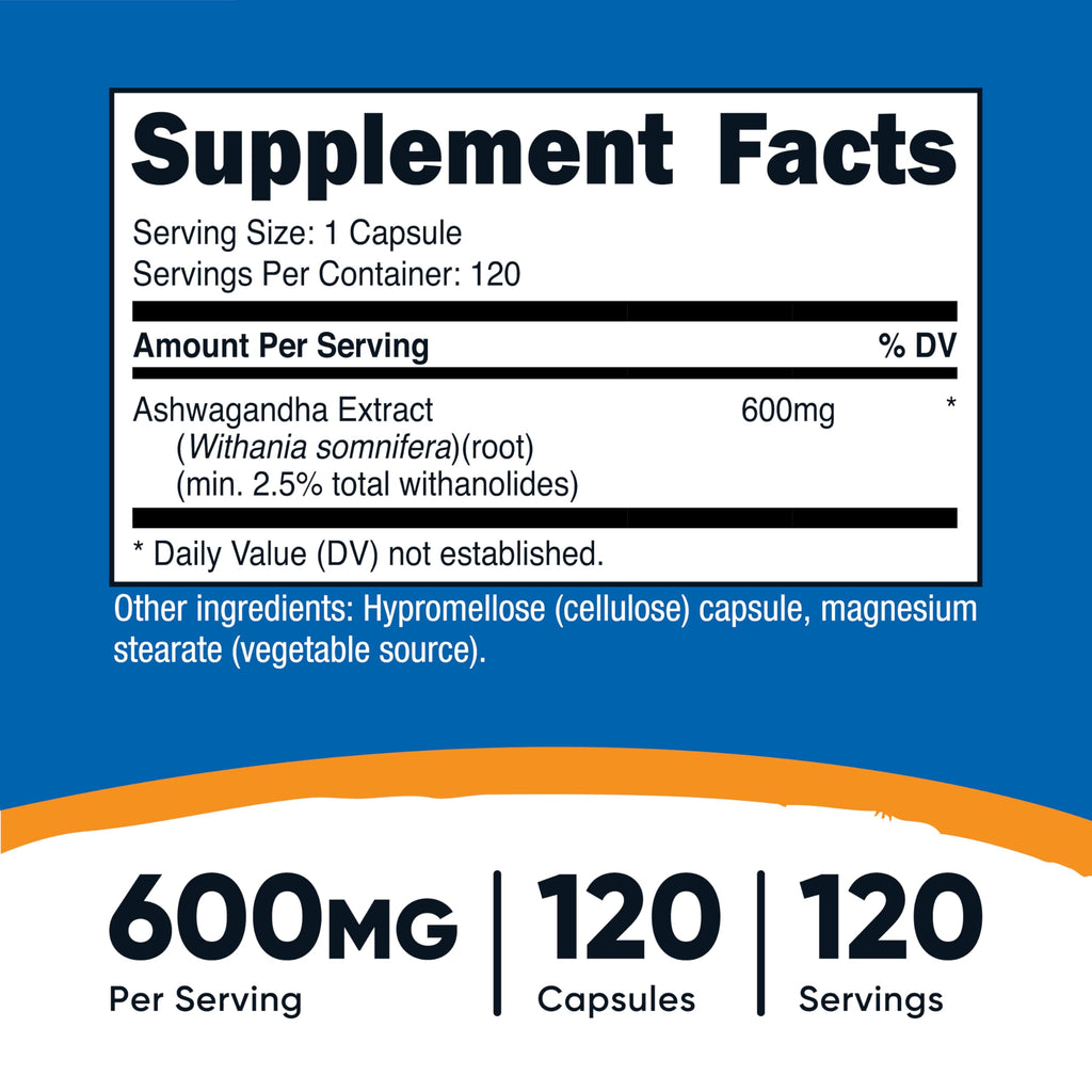 Nutricost Ashwagandha Herbal Supplement 600mg, 120 Capsules - Vegetarian, Non-GMO, Gluten Free, Ashwagandha Root