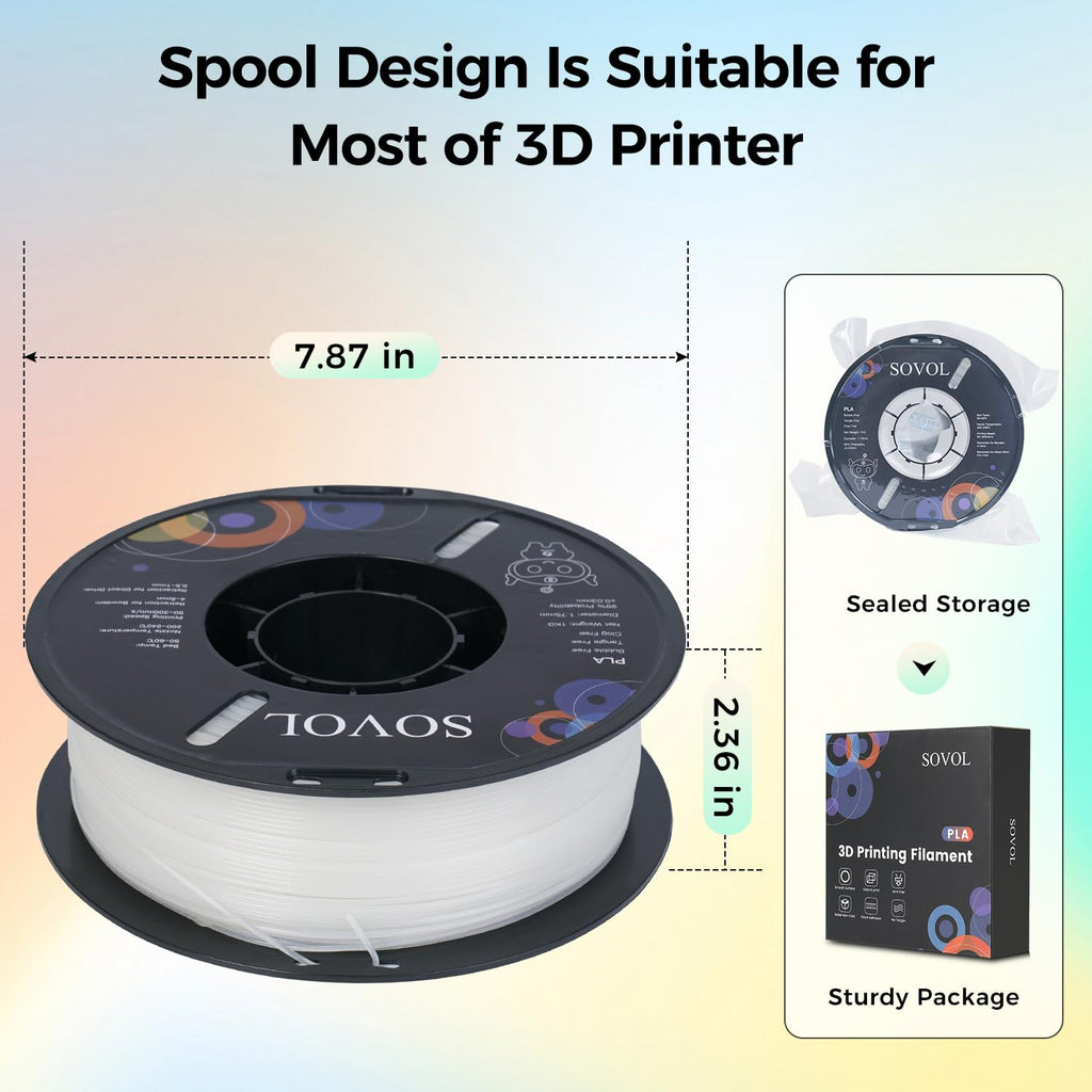 Sovol 3D Printer Glow in The Dark Filament Gradient Multicolor Fast Change PLA 1kg (2.2 lbs) Spool 3D Printing Materials, Dimensional Accuracy +/- 0.03 mm, 1.75 mm, Glow Multicolored