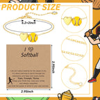 Tondiamo 12 Sets Baseball Volleyball Softball Soccer Tennis Football Bracelet for Women Dainty Gold Plated Heart Bracelets Sport Lovers Gifts Sports Jewelry Gifts(Softball)