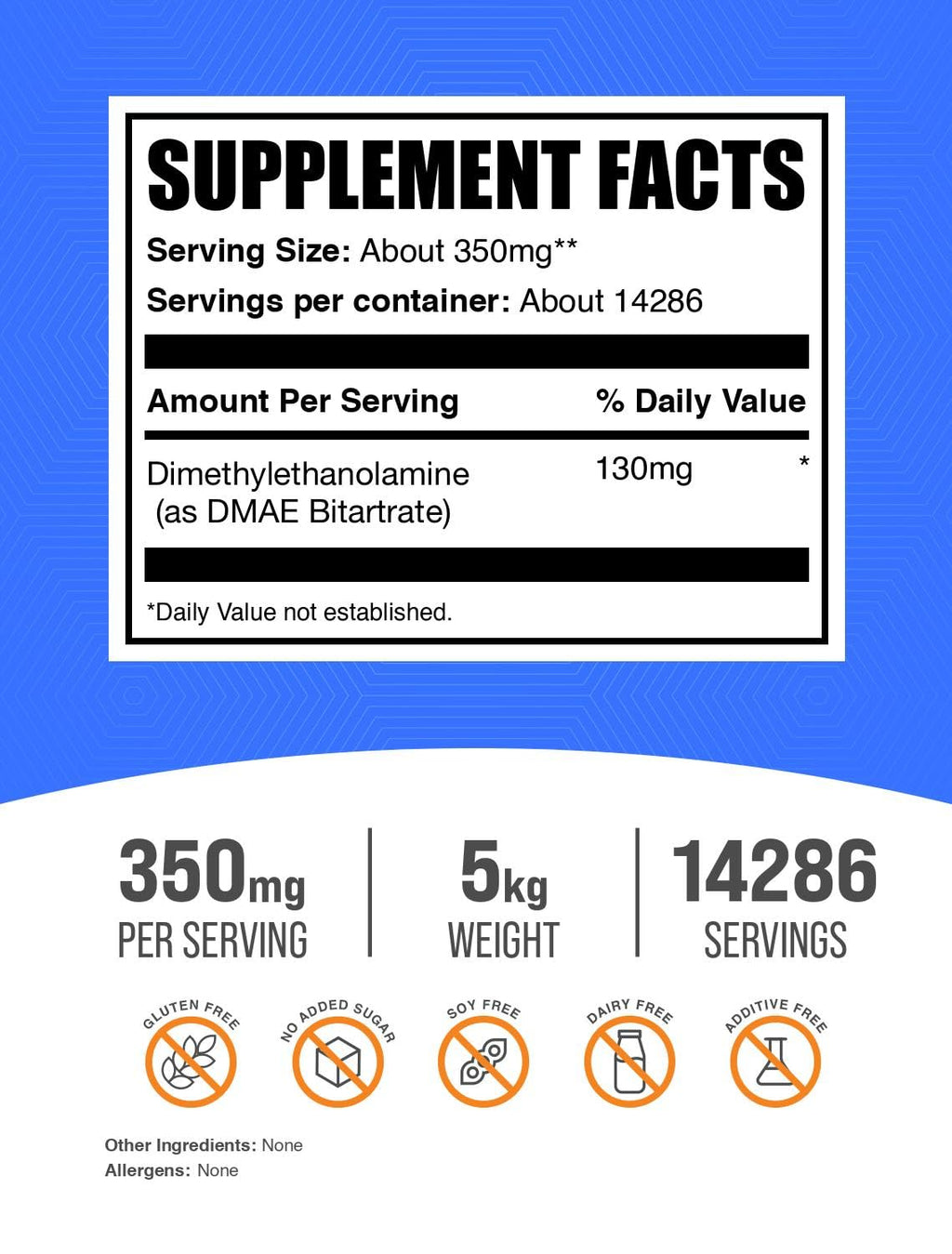 BulkSupplements.com DMAE Bitartrate Powder - Dimethylaminoethanol Bitartrate, DMAE Supplement - Unflavored & Gluten Free, 350mg per Serving, 1kg (2.2 lbs) (Pack of 5)