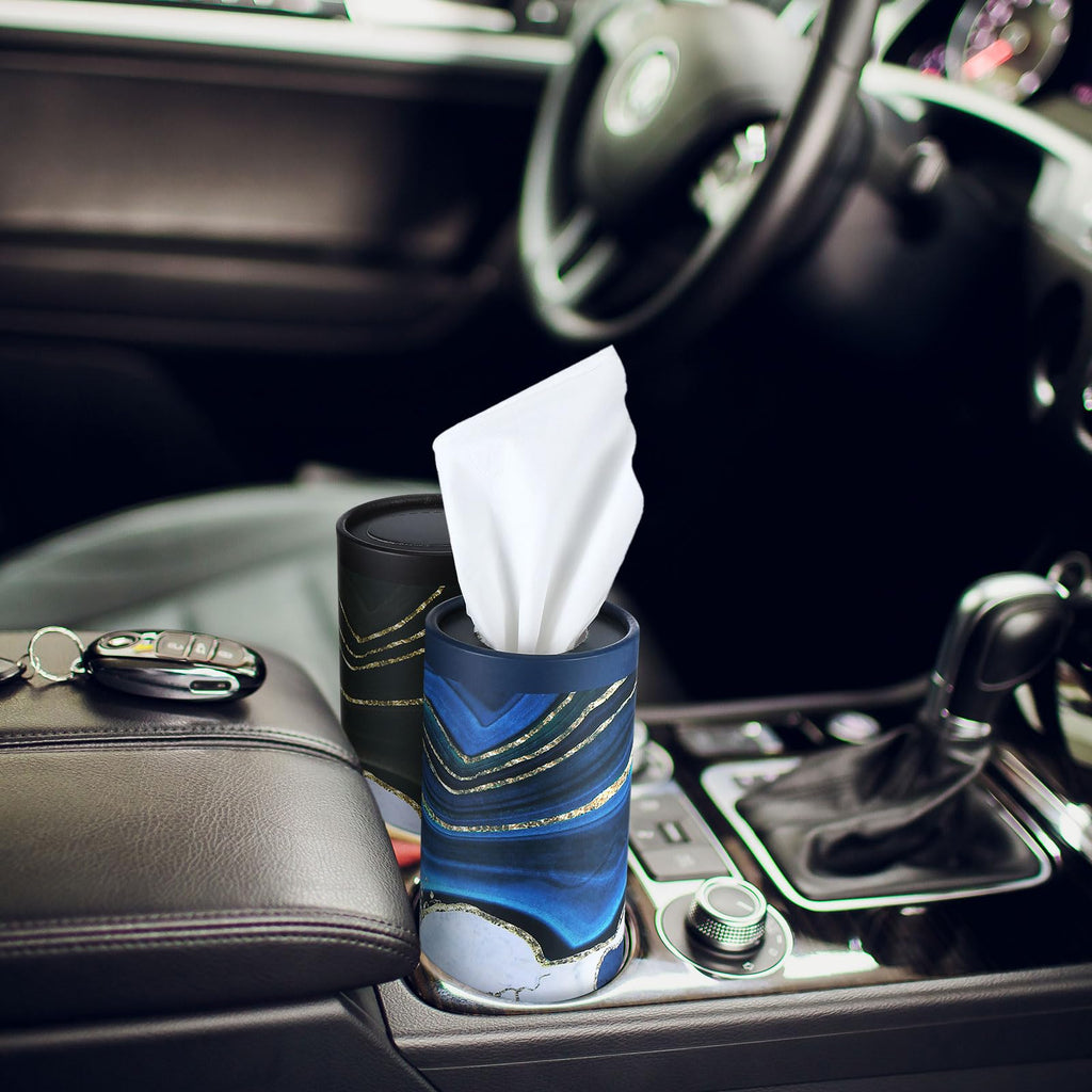 Fourluoo 12 Pack Car Tissue Cylinder Holder Bulk with 3 Ply Facial Tissues, Round Napkin Holders for Car Cup Holder Cylinder Travel Paper Tubes Bulk Round Napkin Boxes Packs(Marble)