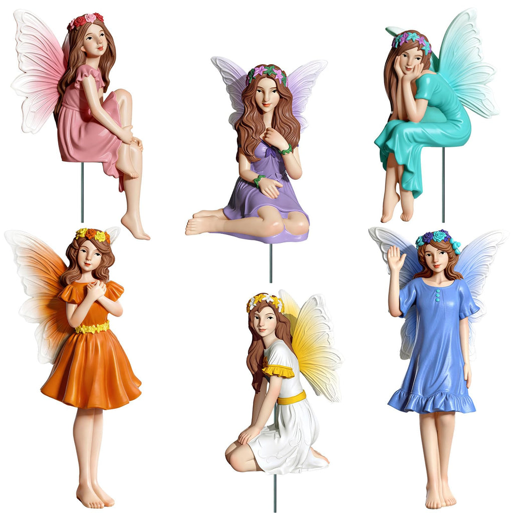 Exasinine 6 Pcs Fairy Figurines 4 Inch Colorful Fairies for Fairy Garden