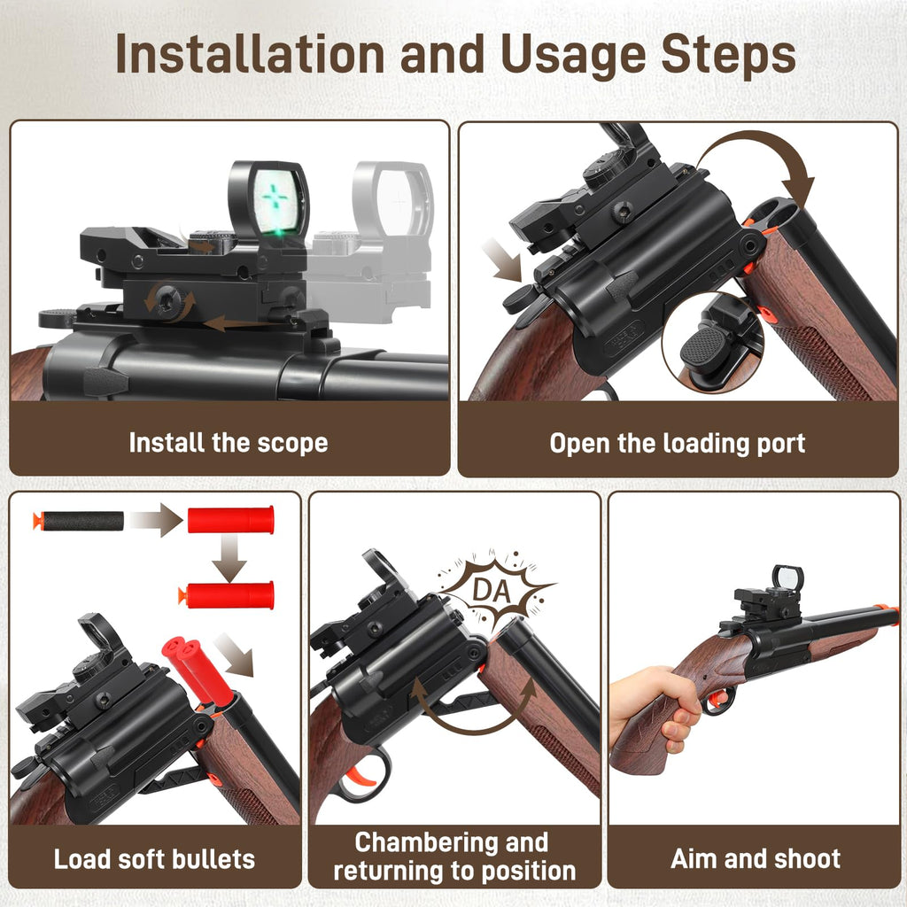 Bugrtey Double-barreled Toy Gun - Two Modes Realistic Soft Bullet Toy Guns Blaster with Sight - Educational Shooting Toy Shotgun - Ideas Gifts for Christmas Birthday Halloween Present