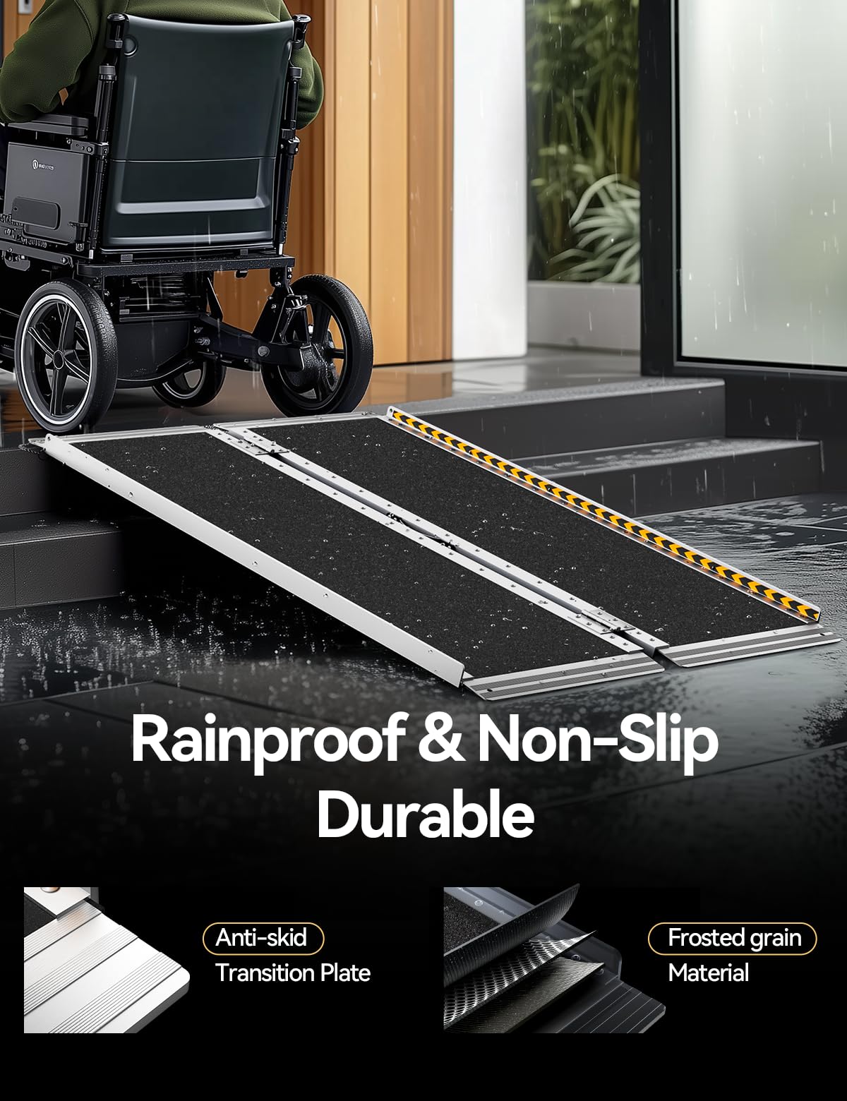FACHNUO 3 Feet Portable Wheelchair Ramp, Non-Skid Aluminum Handicap Ramps with Handle, Folding Threshold Wheel Chair Ramp for Home Steps, Stairs, Entry, Threshold, Curbs, Stairs, 800LBS Capacity