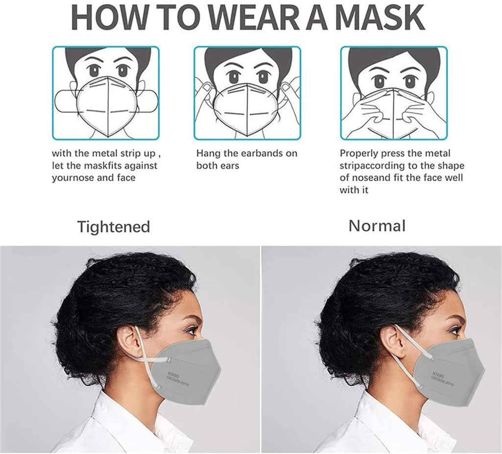 LEMENT 50PCS KN95 Face Mask 5 Layer Cup Dust Safety Masks Breathable Elastic Ear Loops Grey Masks