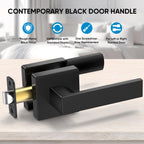 TICONN 1PK Matte Black Door Handles Interior, Reversible Square Door Levers Knob for Hallway, Bedroom, Bathroom (No Lock, 1PK Passage)