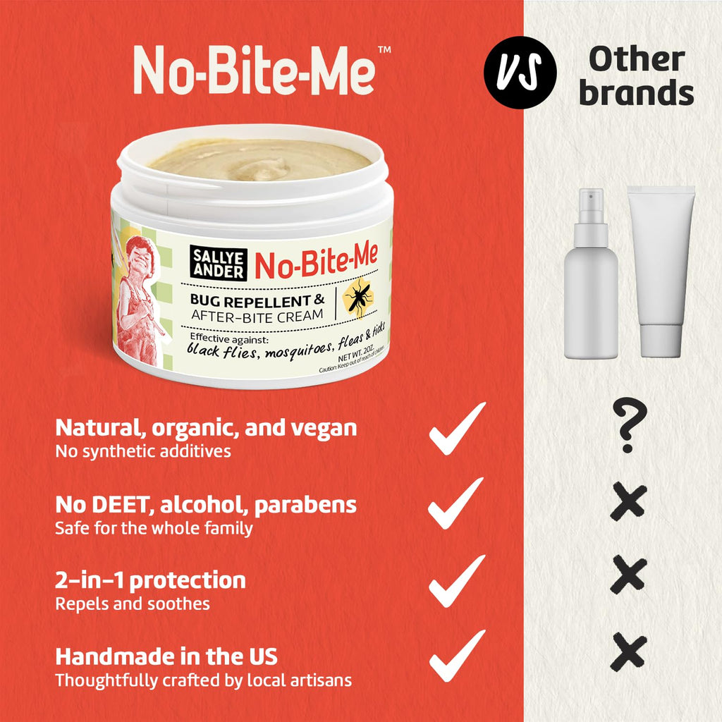 SALLYEANDER No Bite Me Natural Bug & Insect Repellent Lotion - DEET-Free Anti-Itch Cream - Safe for Kids, Infants & Adults - Repels Mosquitoes, Black Flies, Fleas & Ticks - Made in USA, 2oz