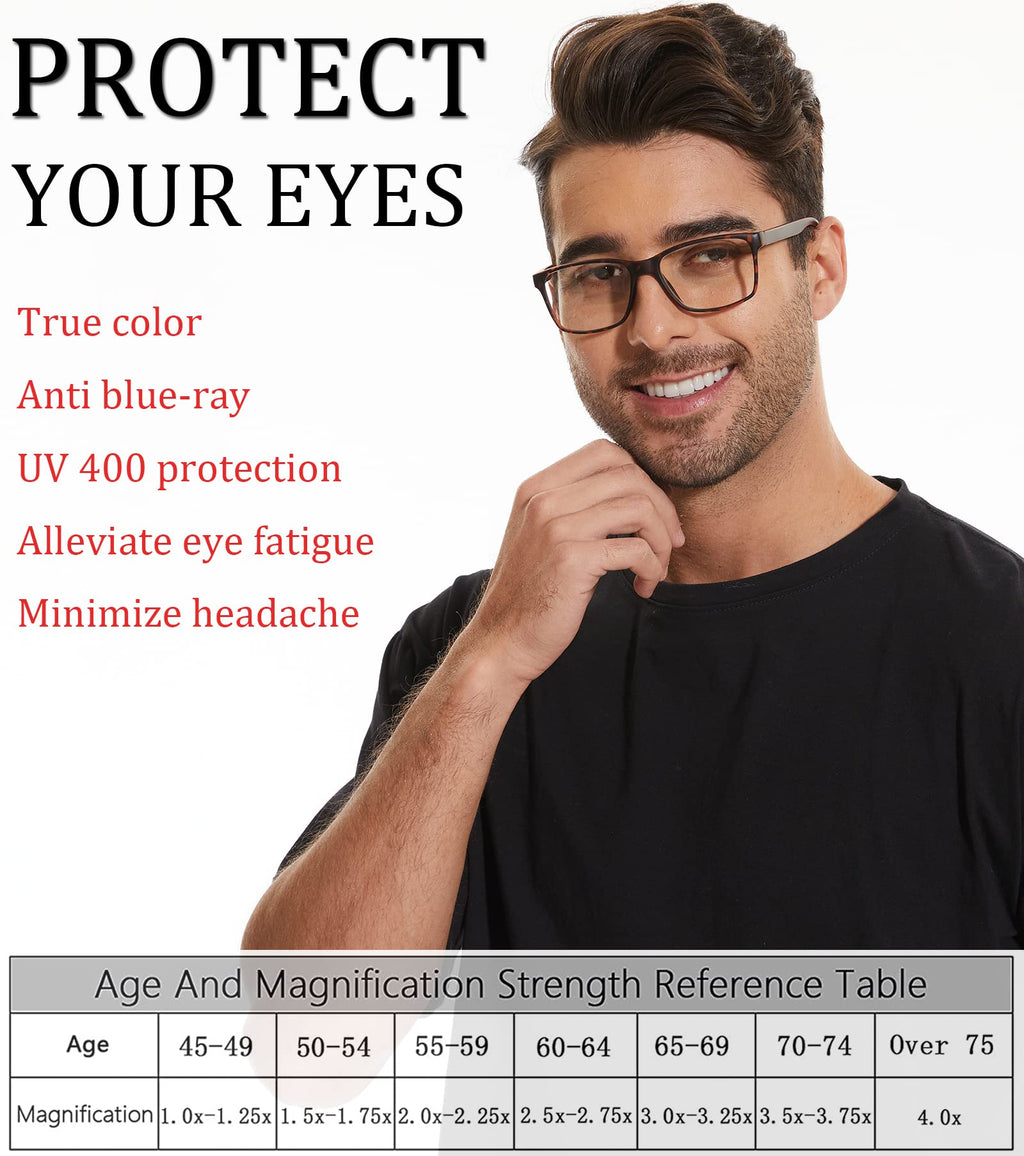 Blue Light Blocking Reading Glasses for Men 4-Pack Stylish Computer Readers with Spring Hinges,Anti Glare/Eye Strain Filter UV Ray Lightweight Reader Eyeglasses,+1.5 Magnification Strength