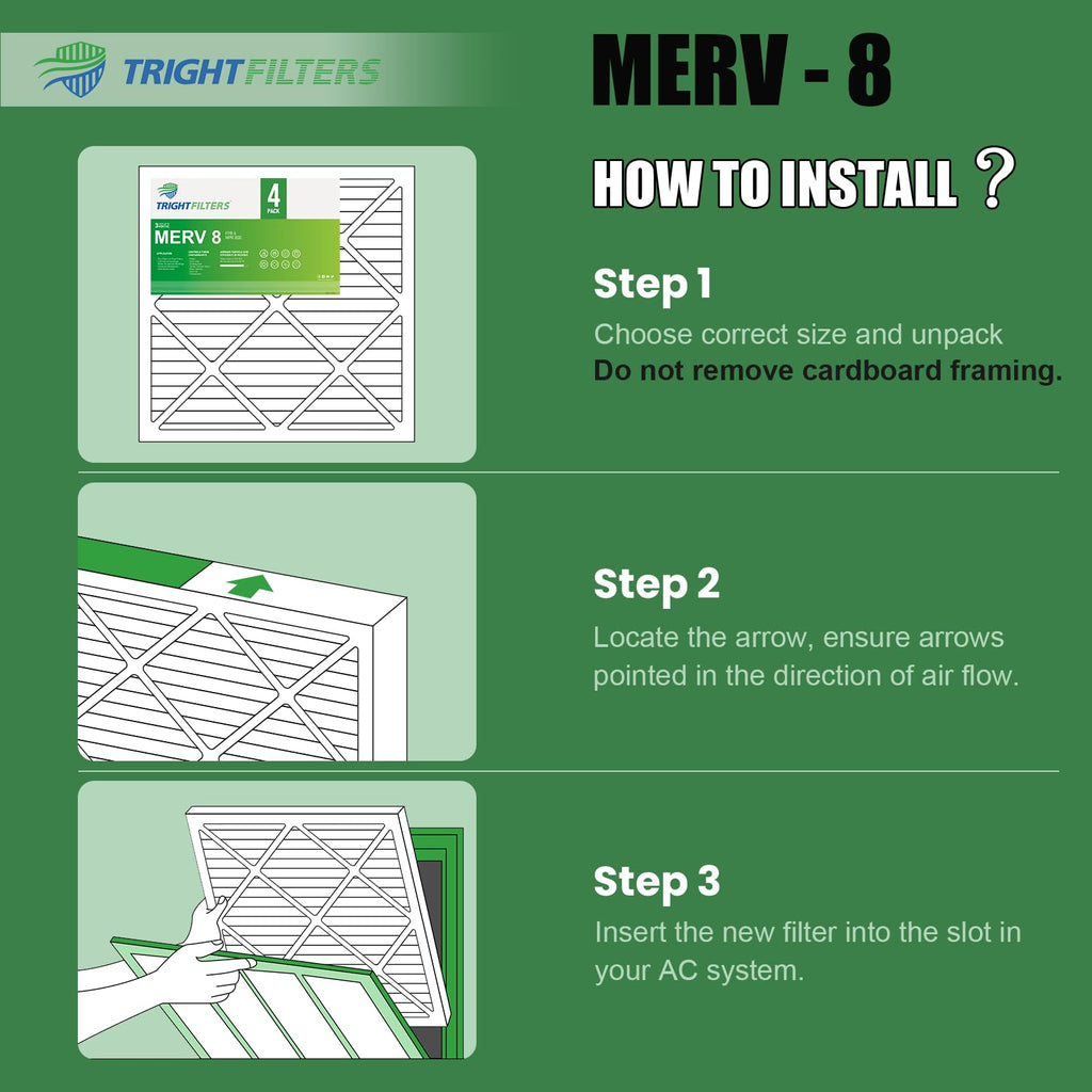 TRIGHTFILTERS 14x20x1 Air Filter 4 Pack, MERV 8 Pleated Dust Defense Air Filters Replacement Air Conditioner HVAC AC Furnace Filter, Durable and Lightweight