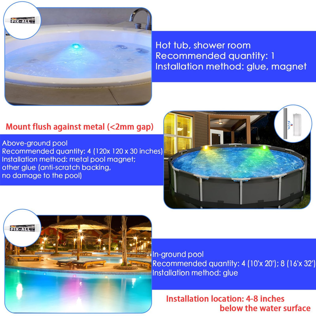 HL Pool Lights,Rechargeable Submersible LED Lights with Remote,Waterproof Magnetic Floating Light,Underwater Battery Spotlight for Above Ground/Inground Swimming Pools,Hot Tubs,Fountains-4 Pack