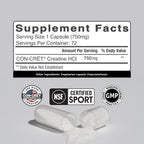 CON-CRET Creatine HCl Capsules | Muscle, Cognitive, Cellular Energy Support | No Bloating or Cramps | USA Made & NSF Certified | Creatine Pills (72ct)