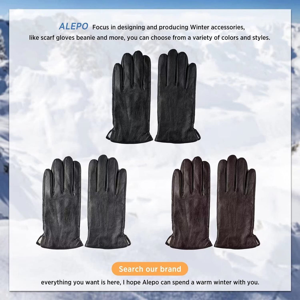 Alepo Genuine Sheepskin Leather Gloves For Men, Winter Warm Touchscreen Texting Cashmere Lined Driving Motorcycle Gloves (Army-S)