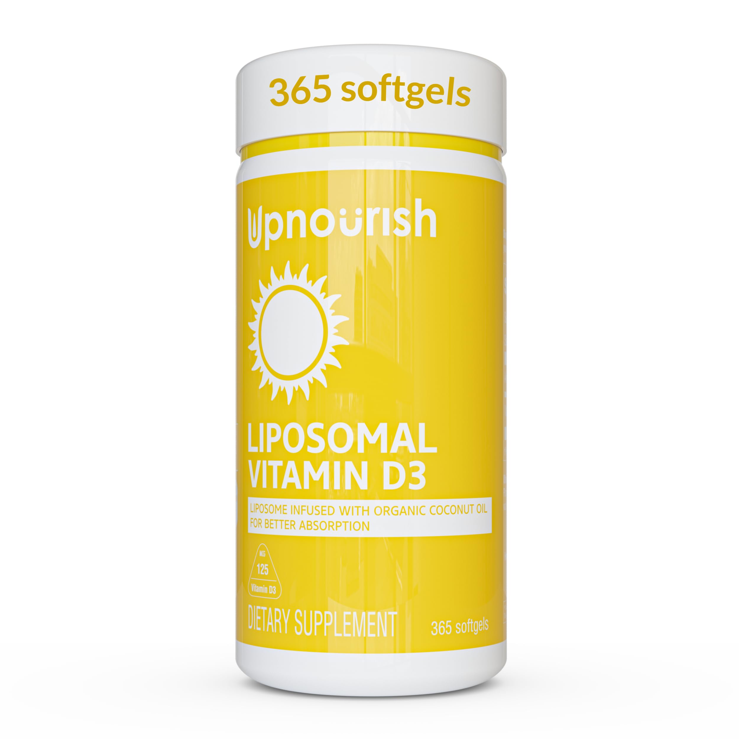 UpNourish Liposomal Vitamin D3 5000 IU Softgels - 1 Year Supply | Organic Coconut Oil Infused Vitamin D Supplements - Support Bone, Dental, Heart, Mood & Immune Health - Non GMO Gluten Free - 365 ct