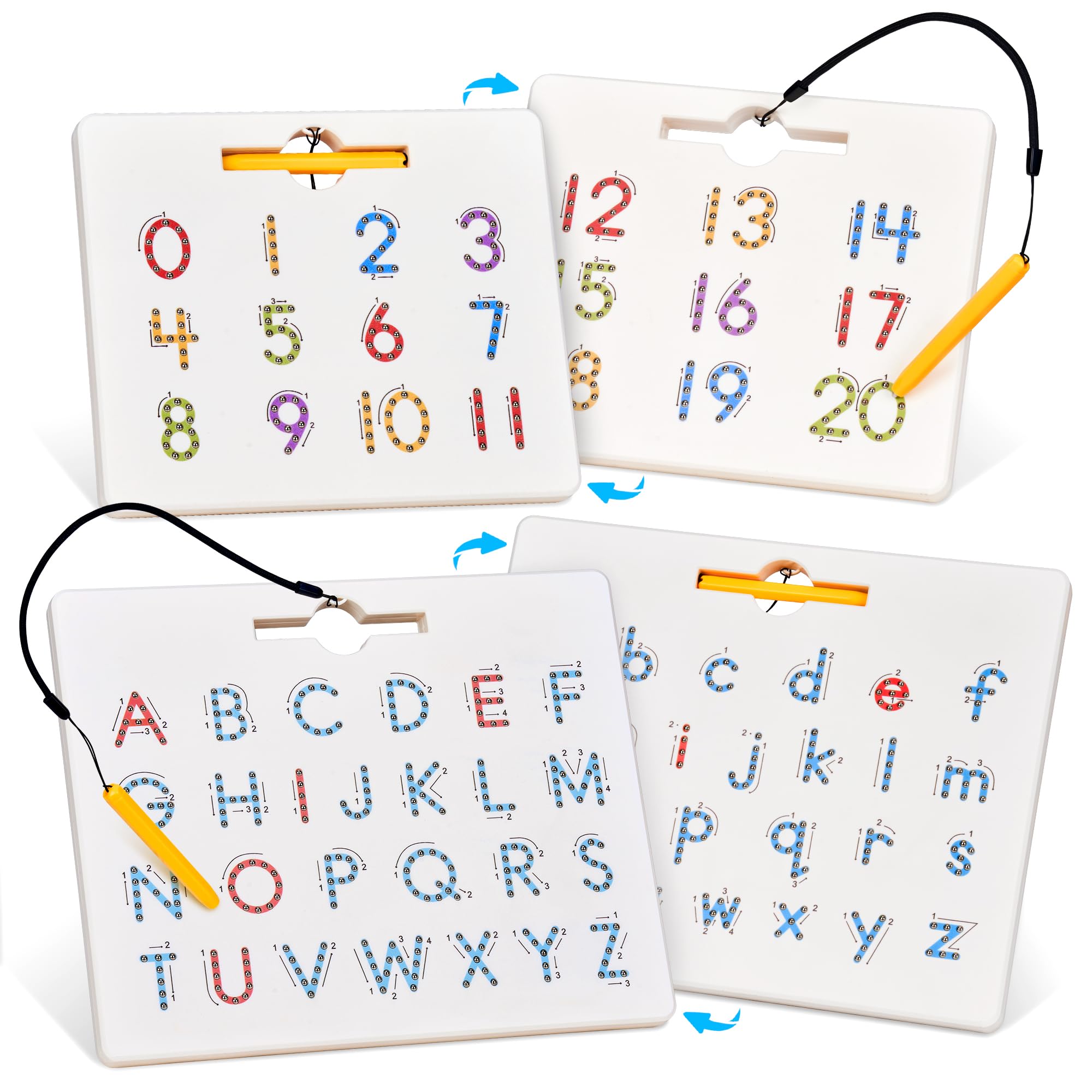 GAMENOTE Double Sided Magnetic Letter & Number Board Set - Alphabet & Numbers Tracing Board for Toddlers, ABC Uppercase & Lowercase Practicing, Math Learning, Educational Toys for Kids