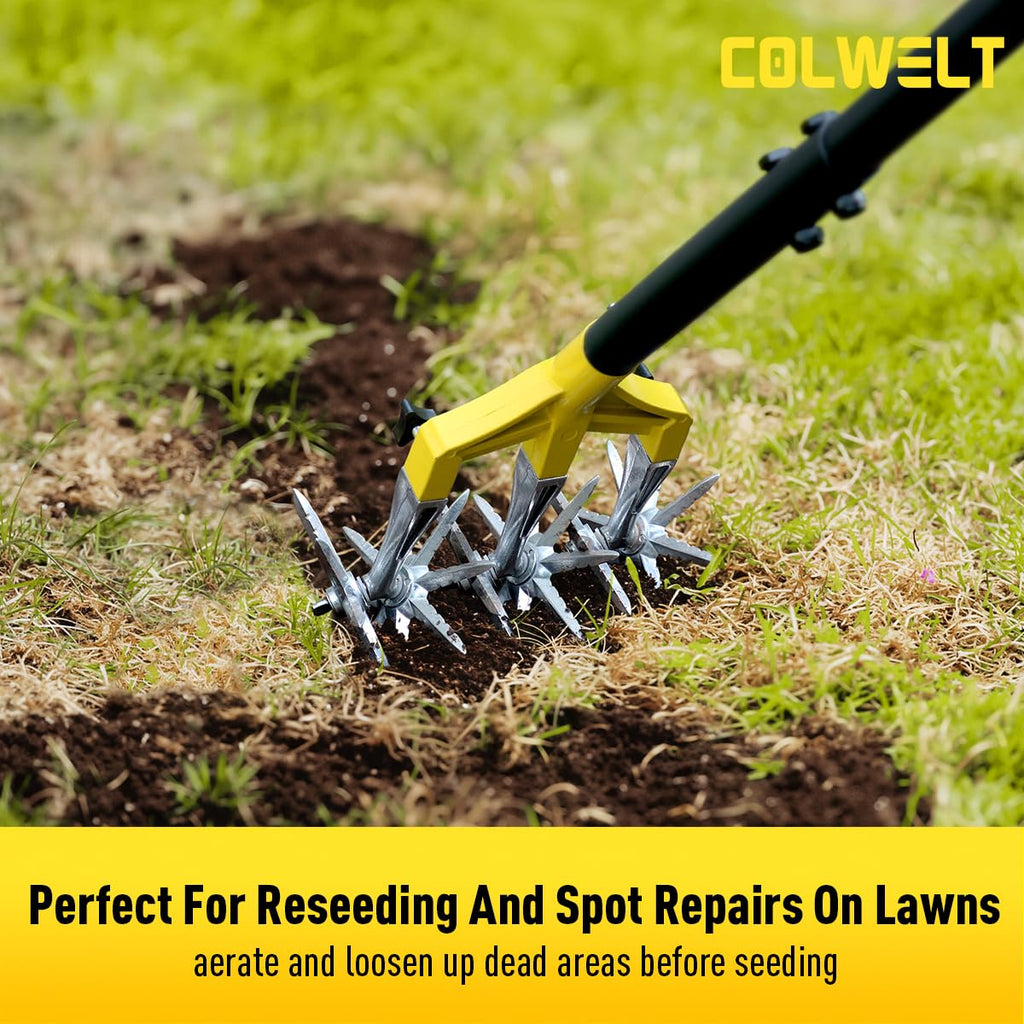 Colwelt Rotary Cultivator Garden Tool 61’’, Hand Tiller Garden Tool with Detachable Aluminum Tines, Cultivators for Gardening Soil or Reseeding Grass, Manual Cultivators & Tillers for Flowers Beds