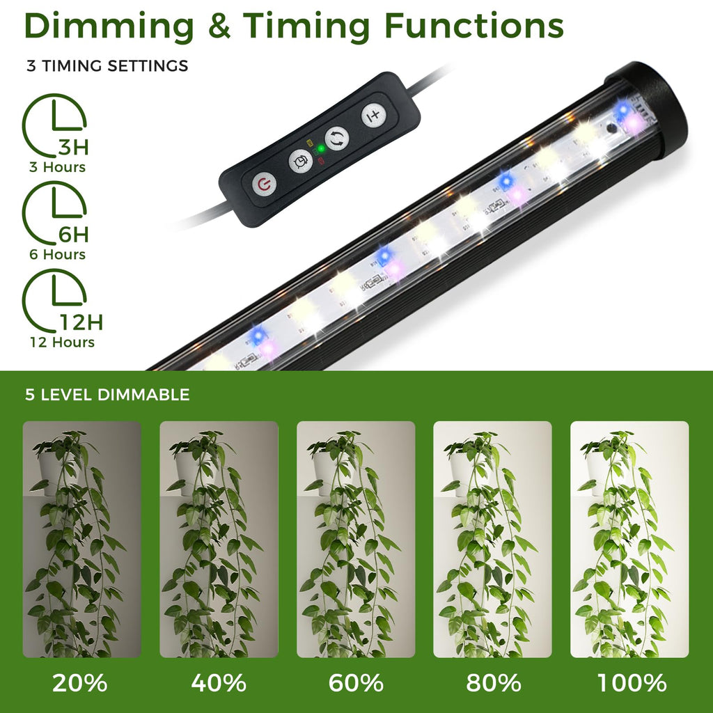 JarryStart Grow Lights for Indoor Plants with Timer, 192 LEDs 42W Vertical Full Spectrum Grow Light 65 Inch Standing Grow Lights 3 Light Modes 5-Level Dimmable Wide Coverage