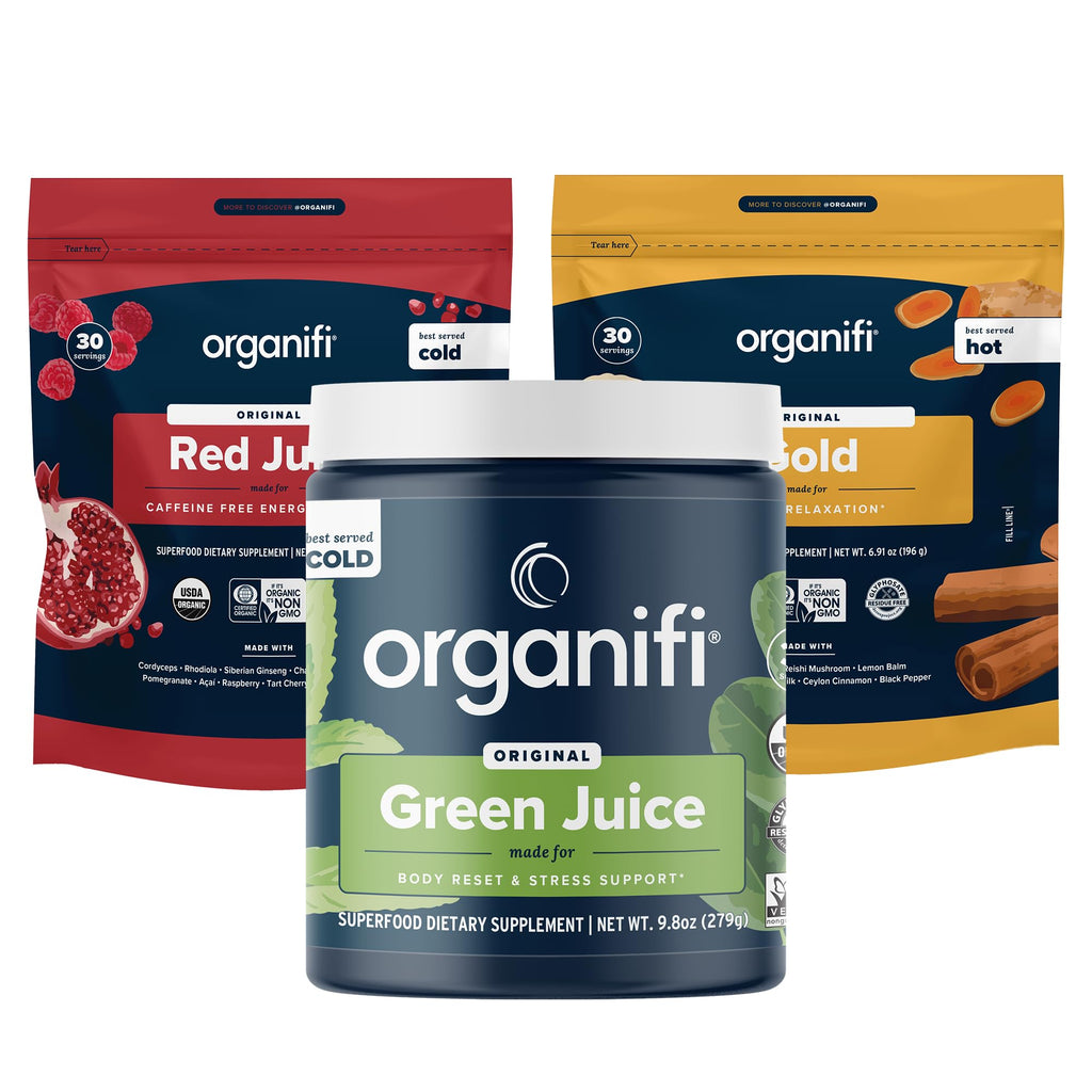 Organifi Sunrise to Sunset Power Box (9.5 Oz. Each) - Organic Superfood Powder - Green Juice, Red Juice, Golden Milk- 30-Day Supply - Vegan