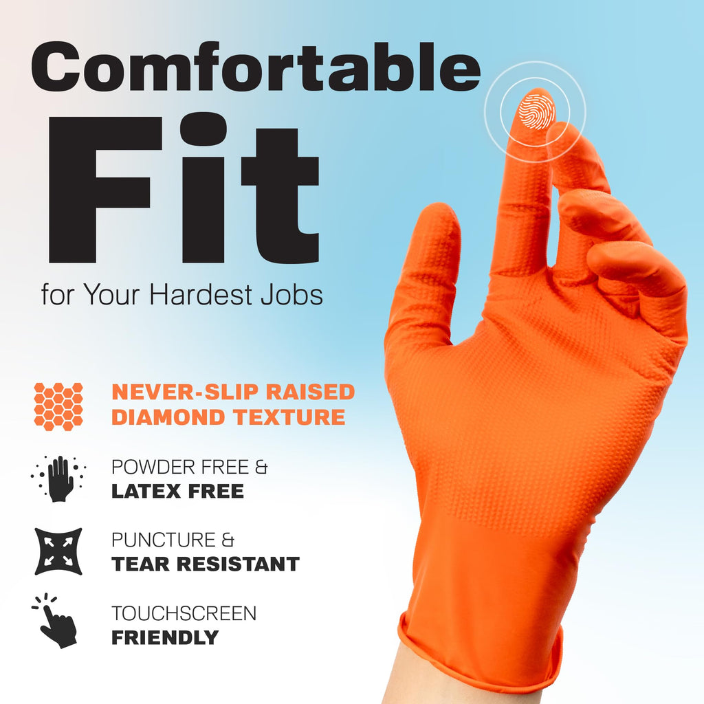Raxwell Powder-Free Nitrile Gloves - Diamond-Textured Work Gloves - Touchscreen-Compatible Disposable Glove - Small, Orange, Pack of 1000