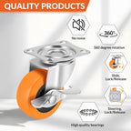 2 Inch Caster Wheels, Casters Set of 16,Heavy Duty Caster with Brake,Top Plate Swivel Wheels Industrial Castors Polyurethane Wheel, Locking Castor for Furniture Carts and Workbench