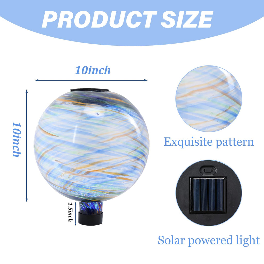 Solar Gazing Ball Glass Reflective Garden Globe for Outdoor Lawn Decor, 10"
