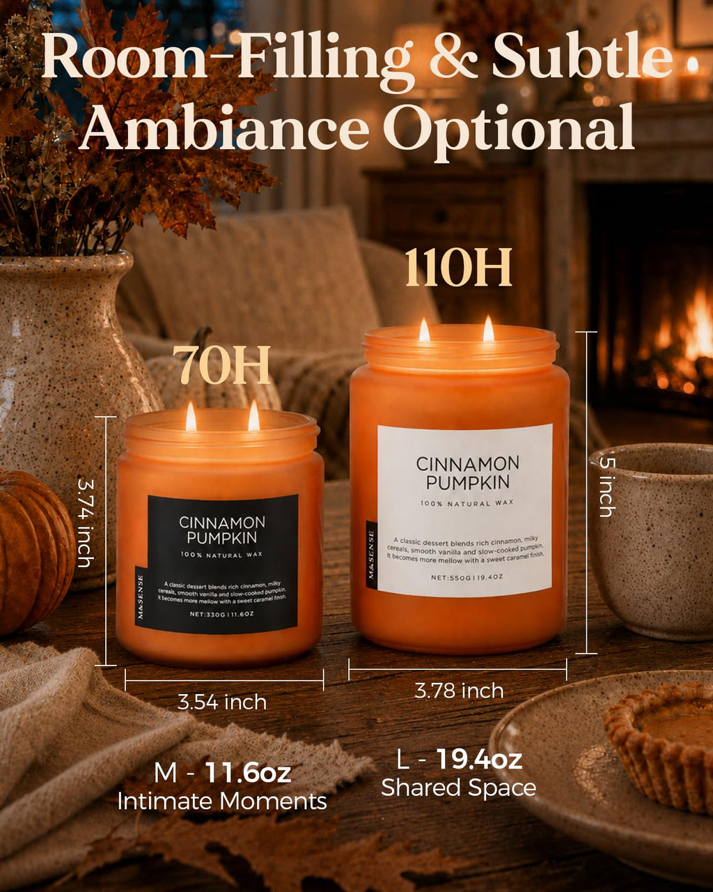 Cinnamon Pumpkin Scented Candle Fall Baking Spice Aroma for Halloween Decor