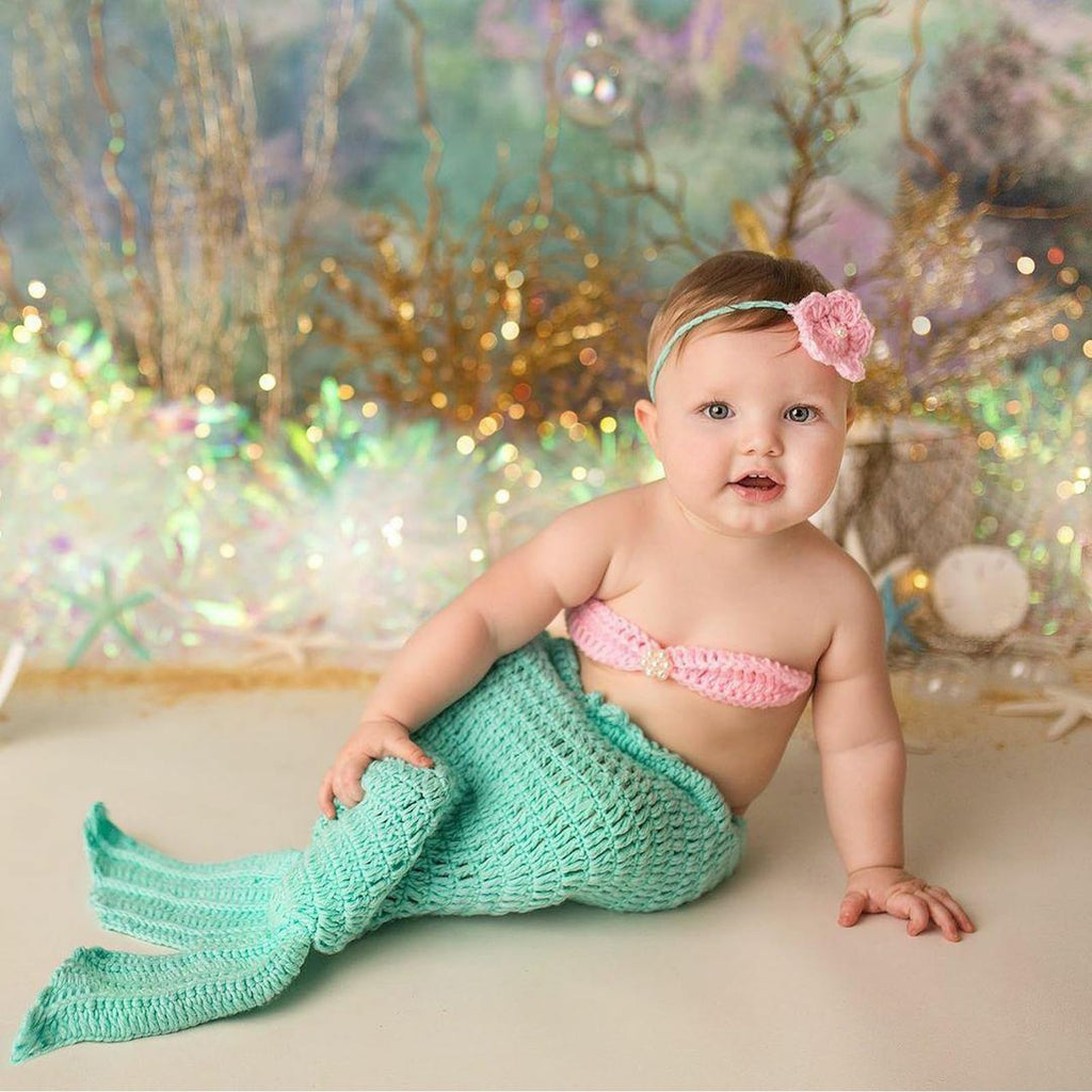 Newborn Photography Props Baby Crochet Mermaid Outfit Tail Headband Bra