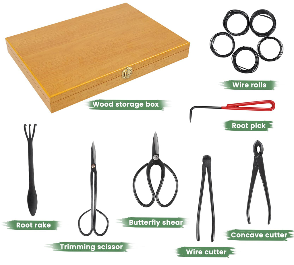 SOLIGT 12-Piece Bonsai Tools Set With Wood Box, Gift For Men Women