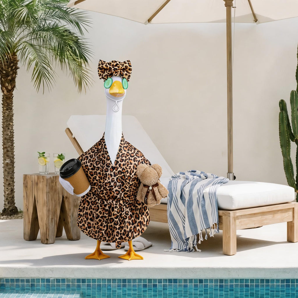 Lady Goose Outfits Brown Leopard Bathrobe Goose Costume for Outdoor Decor