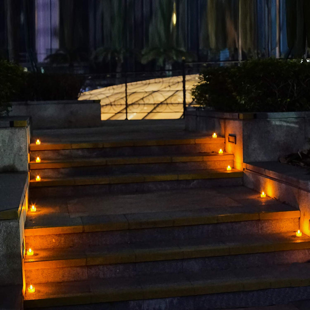 Solar Tea Lights Outdoor Waterproof, 8pcs Rechargeable Dusk to Dawn Little Solar Votive Candles, Flameless Flickering Small Light for Lantern Window DIY Chandelier Patio Deck Garden Decor (Warm Amber)