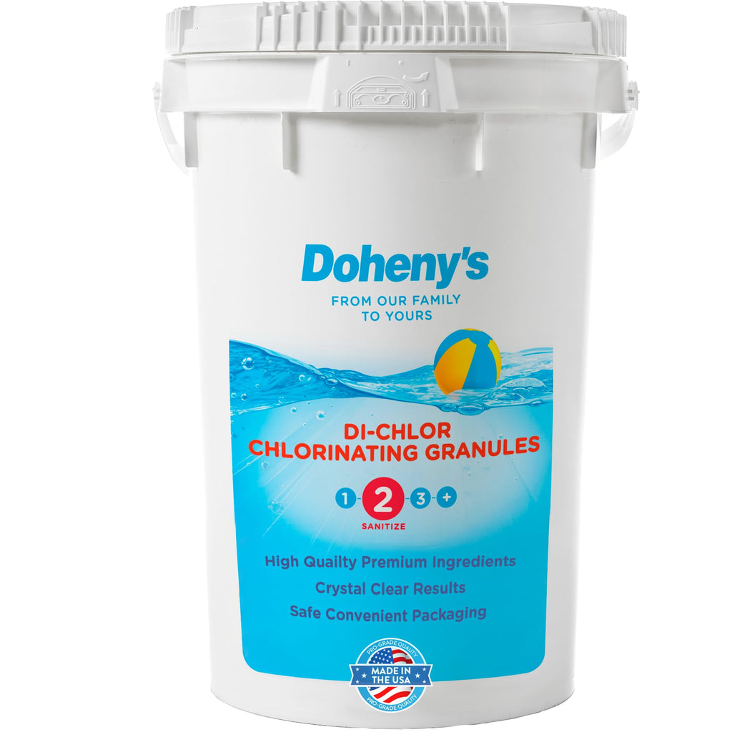 Doheny's Di-Chlor Granular Chlorine | Pro-Grade 3-in-1 Pool Sanitizer, Shock & Algaecide | Fast-Dissolving, Calcium-Free, No Residue | 99.5% Sodium Dichlor with 56% Stabilized Chlorine | 50lb Bucket