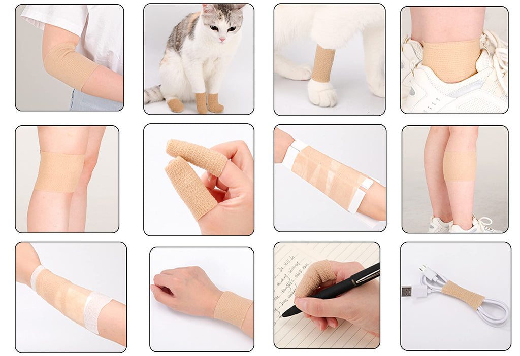24 Pack Brown Breathable Self Adhesive Bandage Wrap 2 Inch, Multi-Purpose Non-Woven Cohesive Wrap - Vet Wrap | Athletic Tape | Medical Tape, Ankle Sprains, Swelling, Pets.