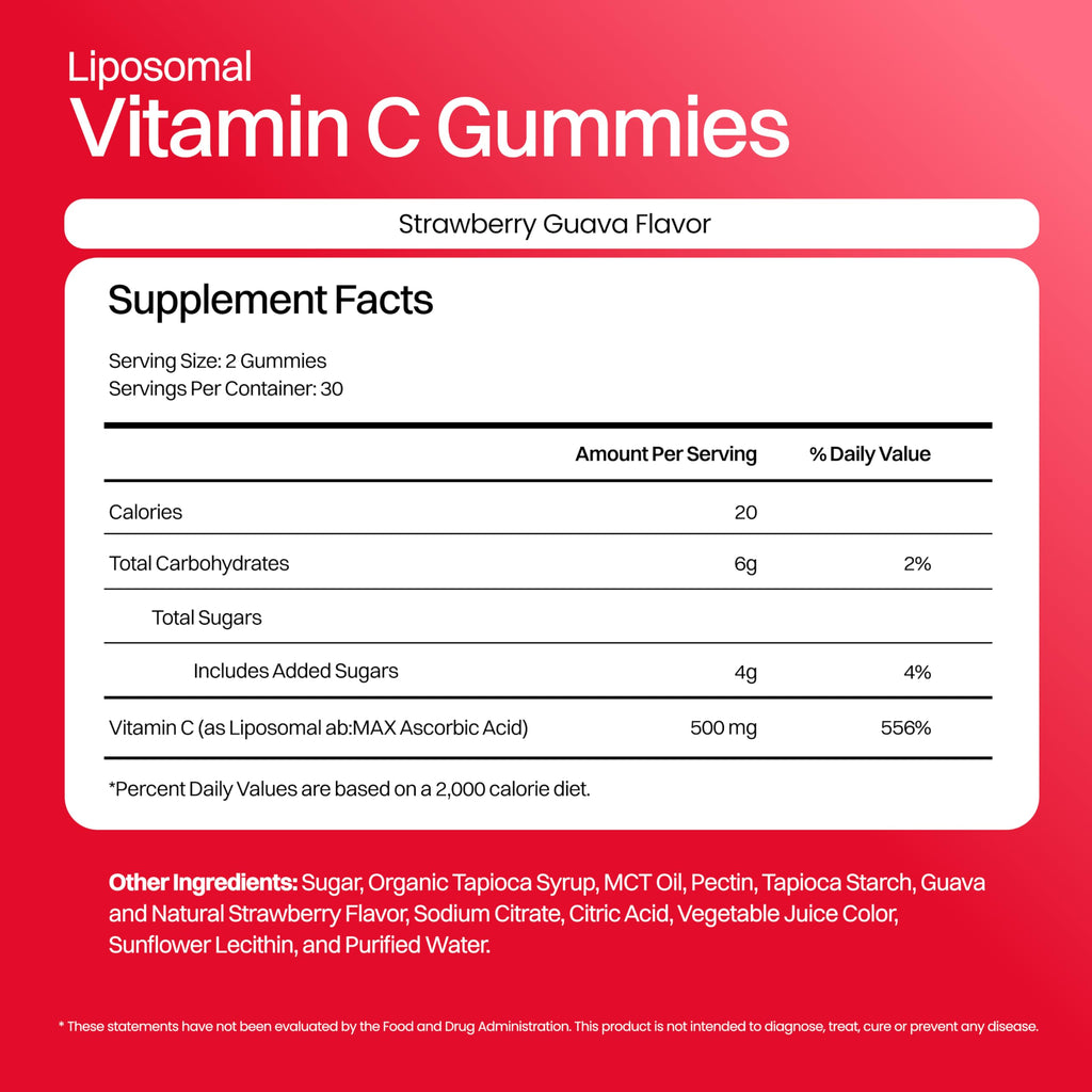 Haroutine Liposomal Vitamin C Gummies for Adults - 500mg per Serving, High Absorption Vegan Vitamin C Gummy, Antioxidant, Energy, and Collagen Booster - Strawberry Guava Flavor - 30 servings