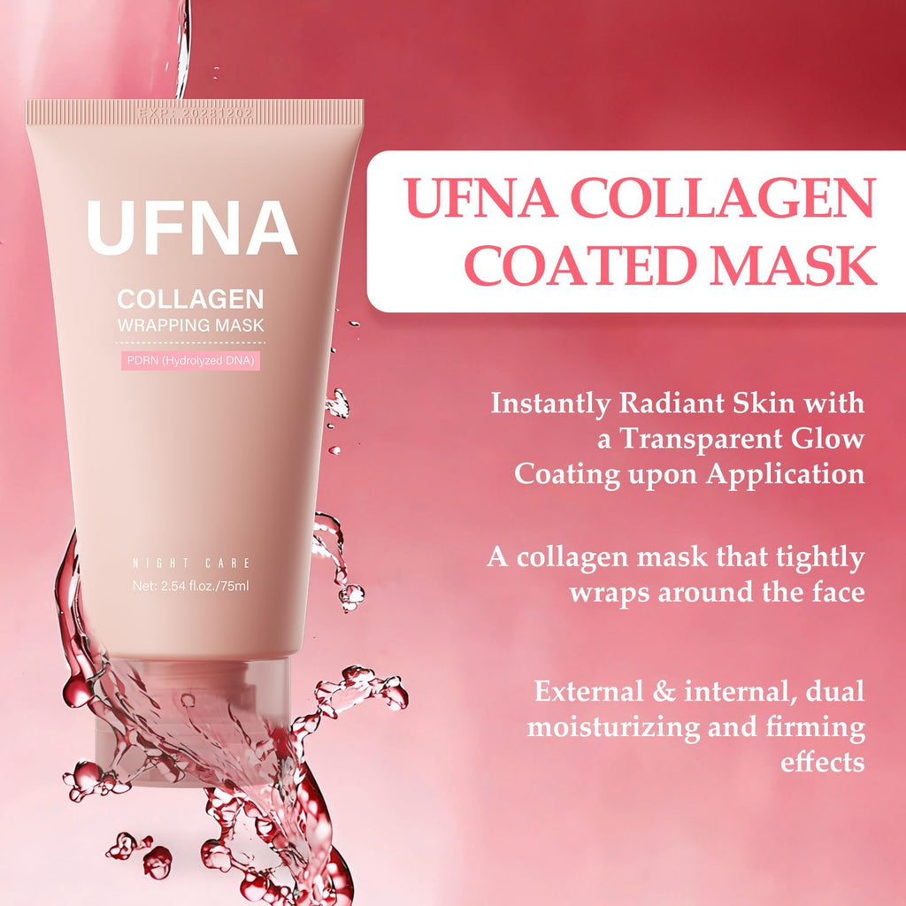 UFNA Collagen Face Mask - Overnight Wrapping Mask - Facial Firming, Elasticity & Hydration - Hydrolyzed Sodium + Panthenol +Niacinamide for Reduce Dullness & Promote Smoother Skin Texture - 75ml